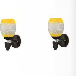 1ST TIME Pack of 2 Yellow & White Glass Printed Cylinder Shaped Wall Lamp-picture-31