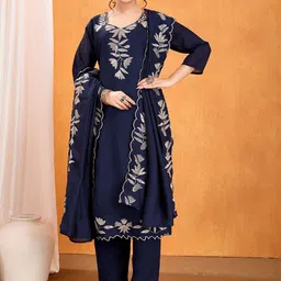 Ekta Textiles Women Woven Design Embroidered Kurta with Trousers & Dupatta-picture-15
