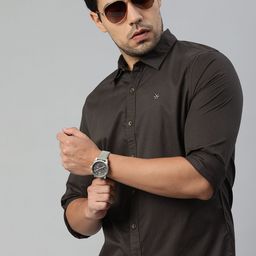 WROGN Men Brown Slim Fit Solid Casual Shirt-image-124