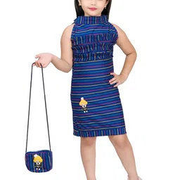 Zenat Girls Stripped Halter Neck Bodycon Dress With Bag-image-77