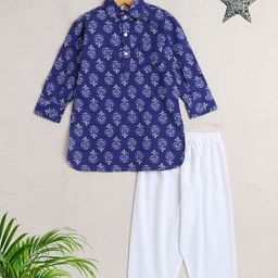 The Magic Wand Boys Floral Printed Regular Pure Cotton Kurta with Pyjamas-6
