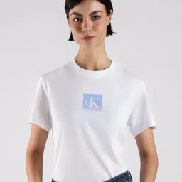 Calvin Klein Jeans Women Brand Logo Printed Round Neck Pure Cotton Regular Fit T-shirt-image-127