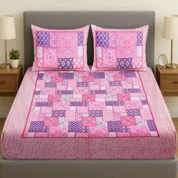 RRC Pink & White Floral 300 TC King Bedsheet with 2 Pillow Covers-image-16