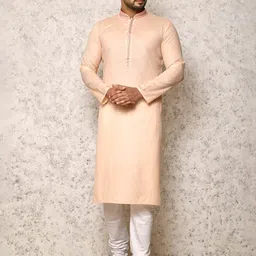 RANAK Men Solid Regular Straight Thread Work Above Knee Pure Cotton Kurta Set-picture-5