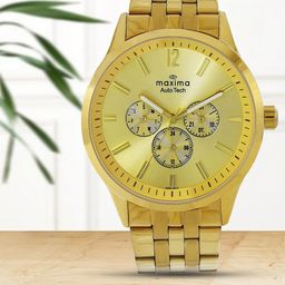 maxima Men Brass Dial & Stainless Steel Bracelet Style Straps Analogue Multi Function Watch 71170CMGY-18