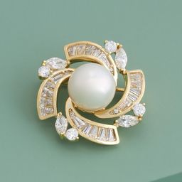 Kushal's Fashion Jewellery Gold-Plated Zircon Studded & Pearls Beaded Saree Brooch Clip-image-3
