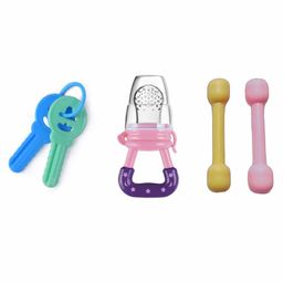 Enorme Baby Silicone Feeding Fruit Food Nibbler with Plastic Teether Keys and Sticks - Pink-7