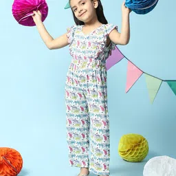BIBA Frilled Sleeves Animals Printed Jumpsuit - White-picture-13