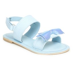 Toothless Velcro Closure Solid Colour Sandals with Shimmery Bow Applique - Blue-picture-11