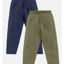 Kiddopanti Pack Of 2 Solid Pajama With Single Pocket - Navy Blue & Military Green-image-69