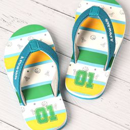 Pine Kids Slip On Flip Flops Basketball Print - Green White & Blue-image-110