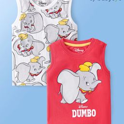 Babyoye Disney Cotton Interlock Sando Vest With Dumbo Print Pack of 2 - Red & Offwhite-14