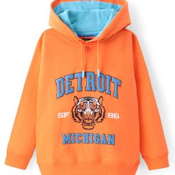 Pine Kids Cotton Knit Full Sleeves Hooded Sweatshirt  with Tiger Design - Orange-picture-37