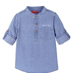 Babyhug Cotton Woven Full Sleeves Mandarin Collared Denim Shirt with Text Embroidery - Blue-image-81
