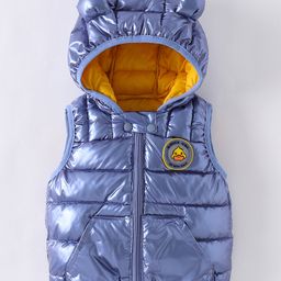 Kookie Kids Sleeveless Padded Hooded Jacket with Ears Applique & Duck Patch Detailing - Light Blue-image-79