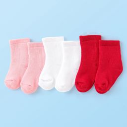 Cute Walk by Babyhug Terry KnitAnti-Bacterial Ankle Length Solid Color SocksPack of 3 - Red Pink & White-image-32