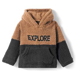 Kanvin Cotton Woven Full Sleeves Hooded Sweatshirt With Text Print & Kangaroo Pockets - Brown-picture-15