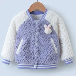 Kookie Kids Full Raglan Sleeves Fur Bomber Jacket with Bunny Applique - White & Sky Blue-picture-7