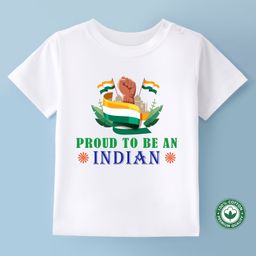 BLUSHES 100% Cotton Independence Day Theme Half Sleeves Proud To Be An Indian Text Printed Tee - White-image-42