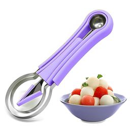 MOMISY Melon Baller Scoop Set, Professional 4 in 1 Stainless Steel Fruit Carving Tools Set,Fruit Scooper Seed Remover Watermelon Knife for Dig Pulp Separator (4 in 1 Scoop) (Purple)-26