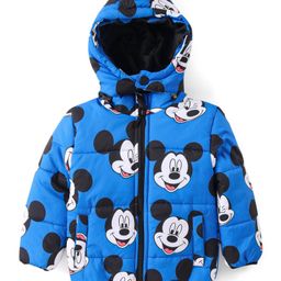 Babyhug Disney Woven Full Sleeves Padded Hooded Jacket with Mickey Mouse Graphics - Blue-image-57