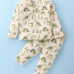 Evimo Single Jersey Full Sleeves Night Suit with Dino  Print - Cream-image-94