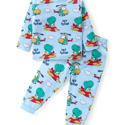 Babyhug Cotton Knit Full Sleeves Night Suit with Dino Print - Light Blue-picture-27