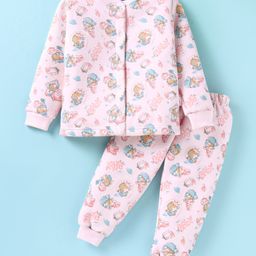 Teddy Fleece Knit Full Sleeves Animal Printed Night Suit - Baby Pink-picture-45