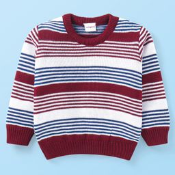 Babyhug Knitted Full Sleeves Pullover Sweater with Stripes Design - Maroon-image-48