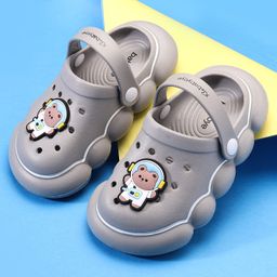 Babyoye Clogs with Back Strap Closure & Bear Applique - Grey-11