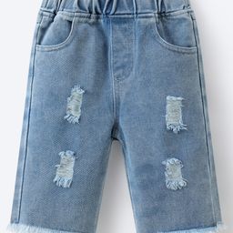 Mark & Mia Washed Denim Shorts With Distressed Design - Blue-image-69