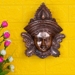eCraftIndia Handcrafted Brown Metal Goddess Durga Face Wall Hanging Sculpture-image-46