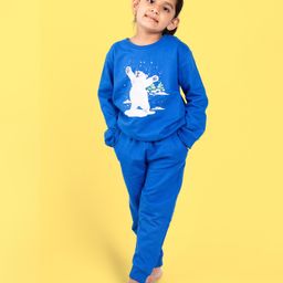 Orange Sugar Cotton Full Sleeves Polar Bear Printed Sweatshirt & Joggers Set - Blue-picture-0