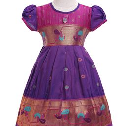 Bhartiya Paridhan Silk Woven Half Sleeves Ethnic Dress With Bird Gota Patti Design - Purple-picture-20