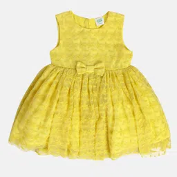MINI KLUB Cotton Sleeveless Star Embroidered Dress - Mustard-picture-4