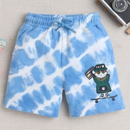 BUMZEE Cotton Knit Above Knee Length Shorts With Cat Print - Blue-image-86
