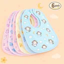 Badal Kidz Baby Soft Feeding Bib Apron Cute Multi Print with Tich Button - Multicolor (Pack Of 6)-20
