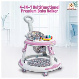 Infantso Sky high 4-in-1 Multifunctional Premium Baby Walker with 3 Level height adjustment and 3 level cushion seat adjustment - Walker, Bouncer, Feeding Table and Parental Push bar - Pink-14