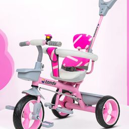 Tondu Kids Tricycle with Parental Control, Safety Belt & Guardrail, EVA Wheels & Storage - Toddler Trike - Pink-12