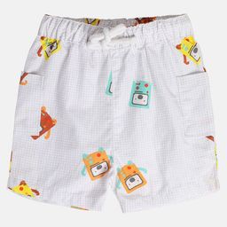 MINI KLUB Cotton Woven Checked & Robots Printed Shorts - Grey-image-38