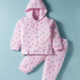 Tango Knit Full Sleeves Hooded Winter Wear Co-ords Night Suit With Vehicle Print - Pink-picture-25