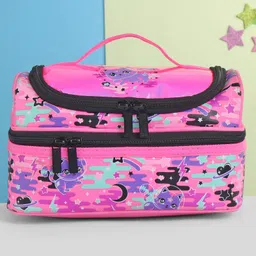 Smiggle Away Double Decker Printed Lunch Bag | Lunchbox Picnic Storage Organizer Bag | Multipurpose Premium Spacious Tiffin Bag - Pink-picture-29