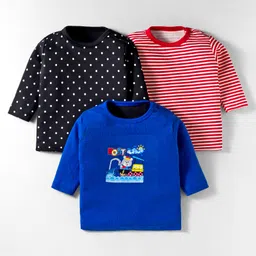 Kidi Wav Pack Of 3 Full Sleeves Striped & Polka Dots Printed Tees - Multi Colour-picture-3