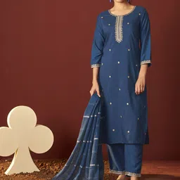 DRESOUL Women Ethnic Motifs Embroidered Thread Work Kurta with Trousers & With Dupatta-picture-12