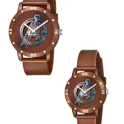Gopal Shopcart Unisex Set Of 2 Round Dial Analogue Couple Watch Aevenger Brown Couple-image-32