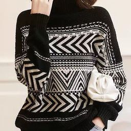 HERE&NOW Women Geometric Ribbed Turtle Neck Pullover Sweater-picture-6