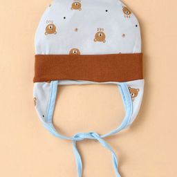 OHMS Interlock Knit Cap Mittens & Booties With Bear Print - Light Blue image 3