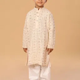 The Mini Trunk Boys Ethnic Motifs Embroidered Regular Sequinned Kurta with Pyjamas-picture-10