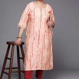 EXTRA LOVE BY LIBAS Women Abstract Printed Round Neck Straight Calf Length Sequinned Kurta-picture-49