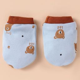 OHMS Interlock Knit Cap Mittens & Booties With Bear Print - Light Blue image 5